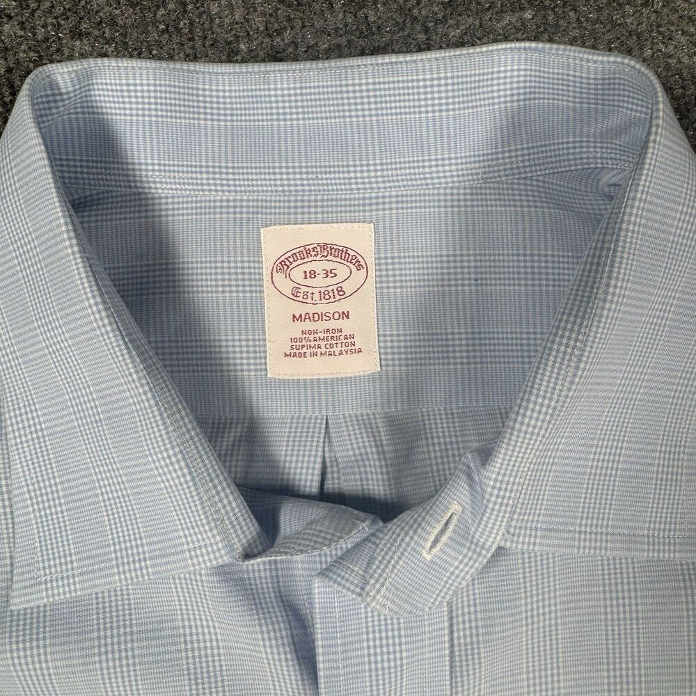 Brooks Brothers Dress Shirt Blue Patterned Supima Cotton 18 35 Madison Fit - Picture 5 of 9